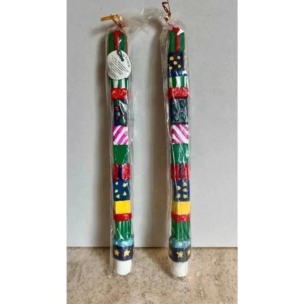 Vintage Department 56 Multi-Color Christmas Gifts Taper‎ Dinner Candle Set of 2